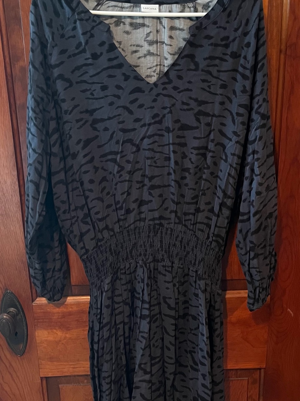 Lascana Black Patterned Long-Sleeve V-Neck Maxi Dress